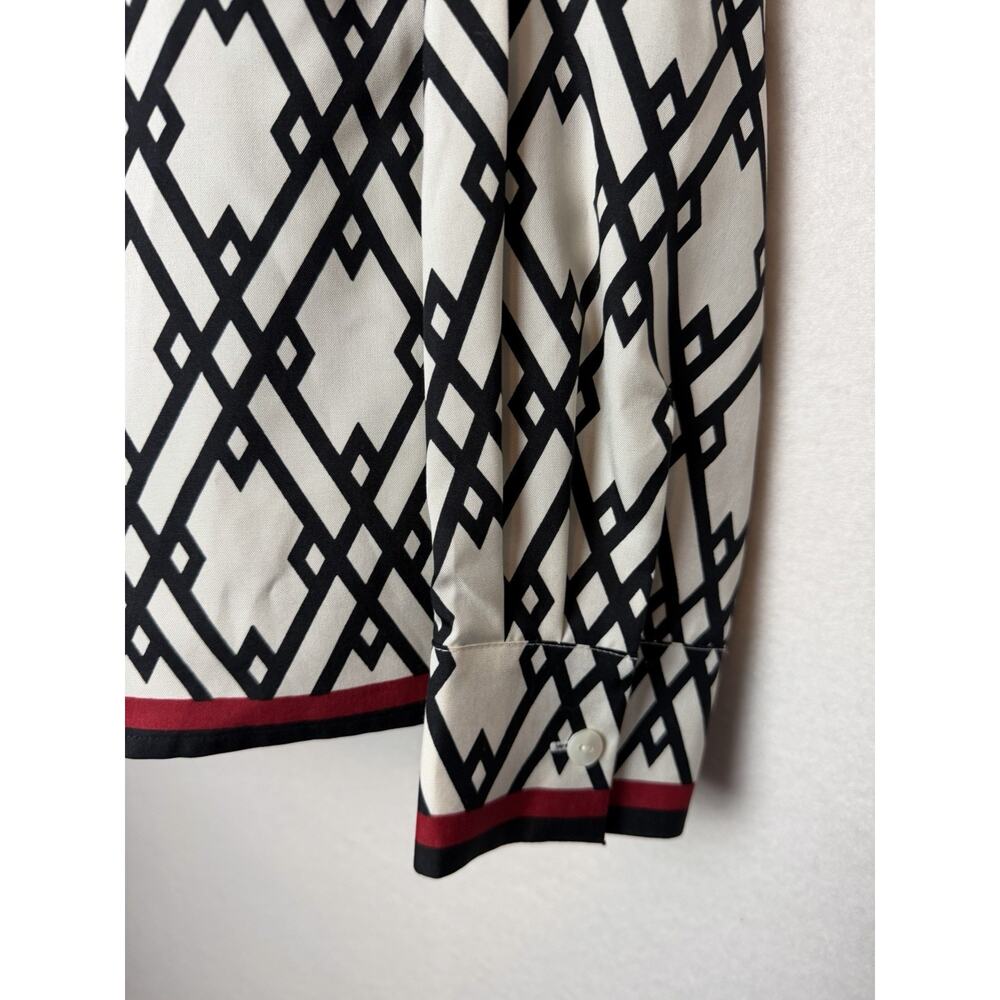 Talbots Silk Black White Geometric Diamond Long Sleeve Button Up Blouse Size 14 - Picture 3 of 11